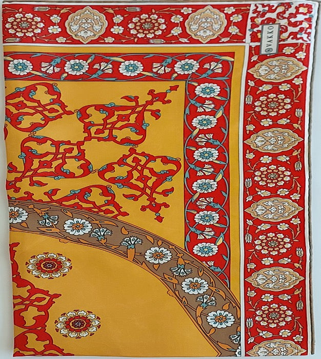 Woman 100% Silk Scarf Geometric design Orange Red Gold Colors Hand rolled Great Gift for Her in a box