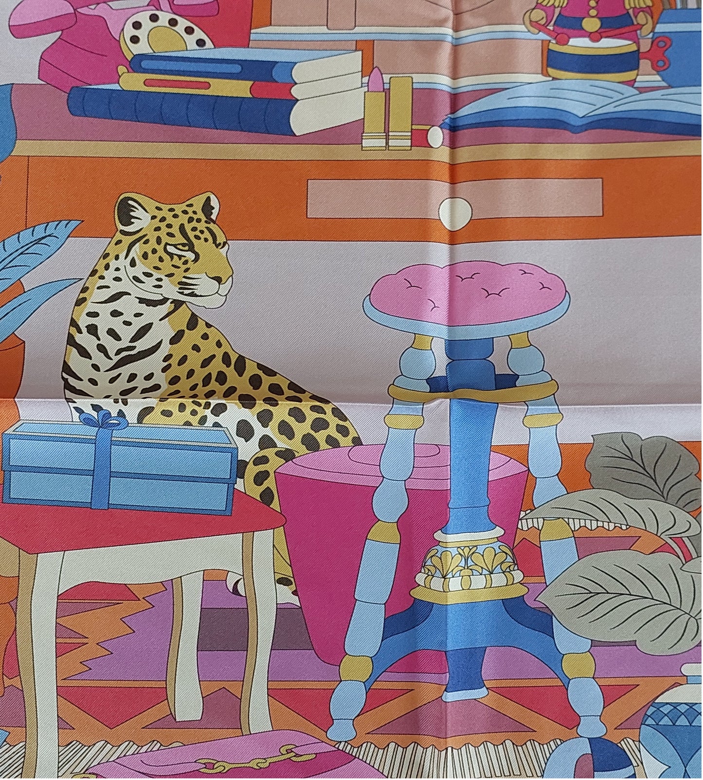 Woman Silk Scarf "Hobby Room "design Pink Colors Hand rolled Stitch Great Gift for Her