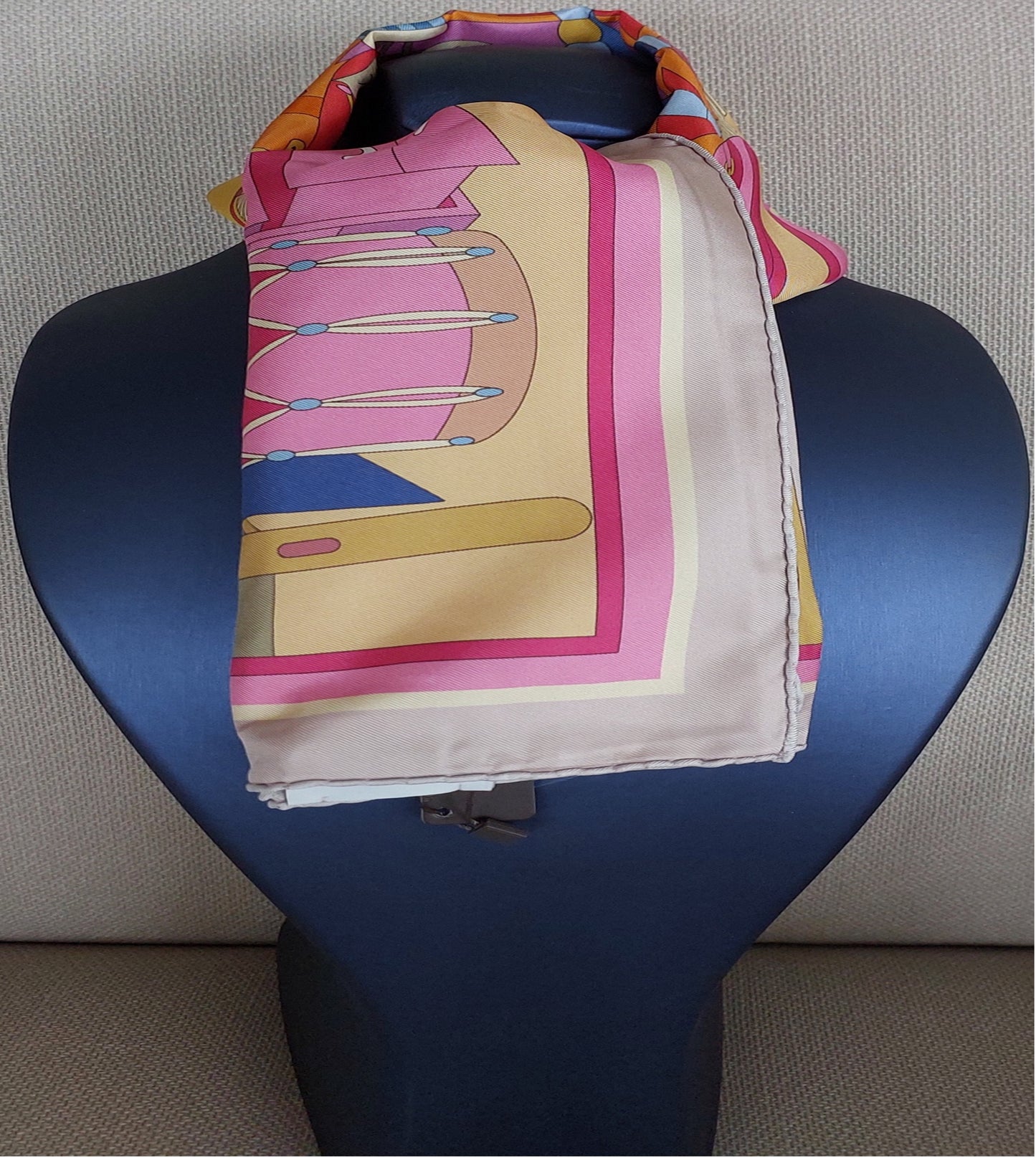 Woman Silk Scarf "Hobby Room "design Pink Colors Hand rolled Stitch Great Gift for Her