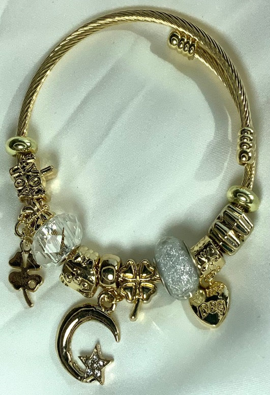 Woman Charm Bracelet Girl Gold Color Star Crescent Zircon adjustable Rhinestones Bangle Bracelet