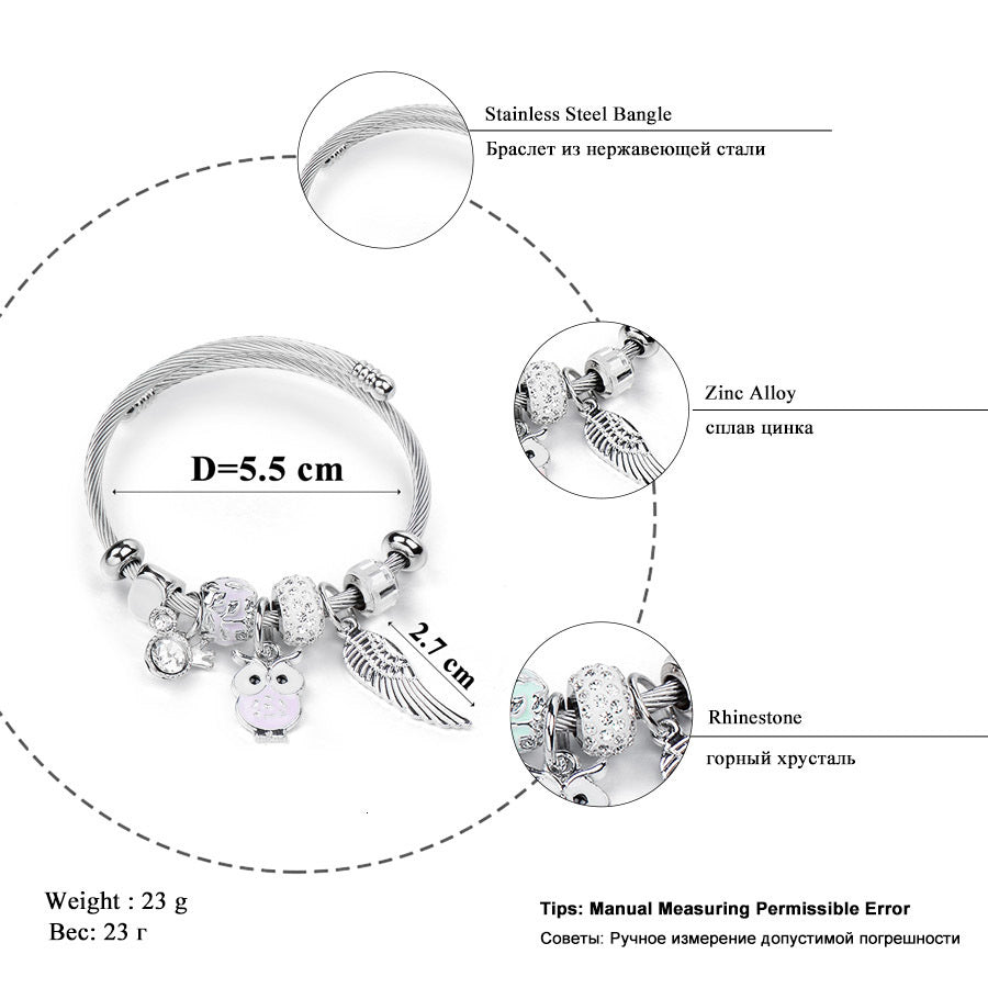 Woman Charm Bracelet Gold Color Bear Turtle Owl Dark Crystal Zircon Adjustable Bangle Bracelet