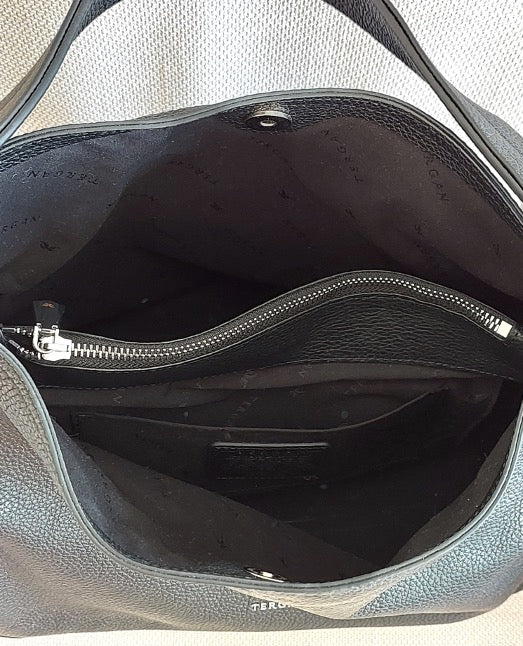 Tolles Geschenk für Damenhandtasche, groß, Hobo-Stil, schwarze Farbe, echtes Echtleder, silberfarbene Accessoires