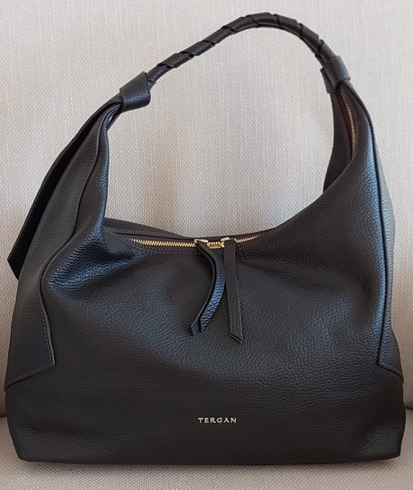 Great Gift Woman Handbag Hobo Style Khaki Tan Color Genuine Real Leather Gold Accessories