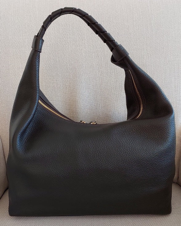 Great Gift Woman Handbag Hobo Style Khaki Tan Color Genuine Real Leather Gold Accessories