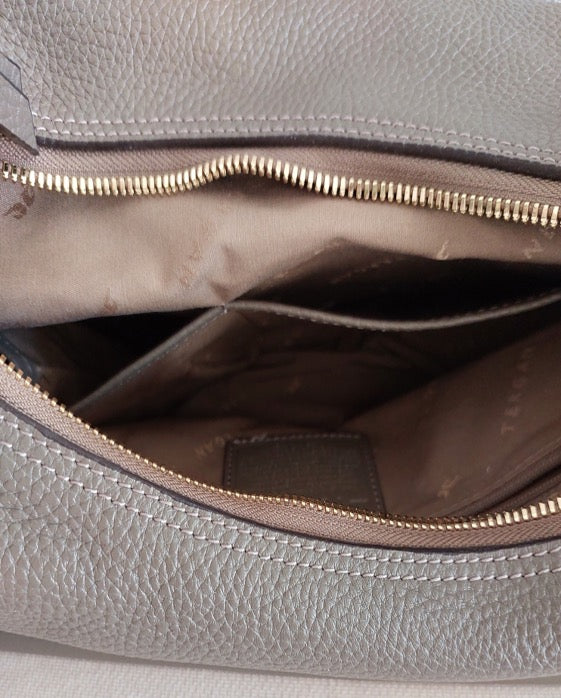 Great Gift Woman Handbag Hobo Style Khaki Tan Color Genuine Real Leather Gold Accessories