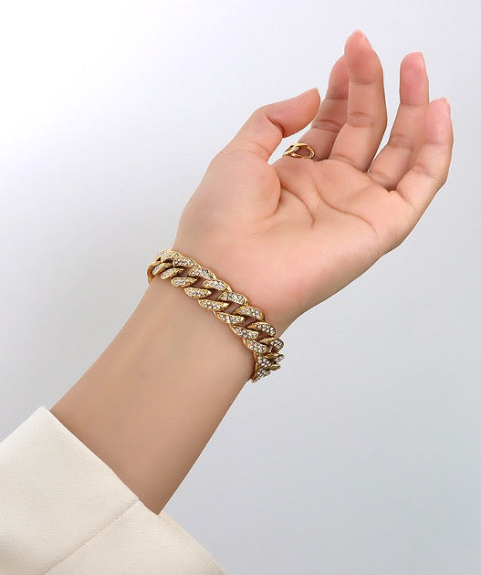 Pulsera Estilo Cadena Color Amarillo Circón Cúbico