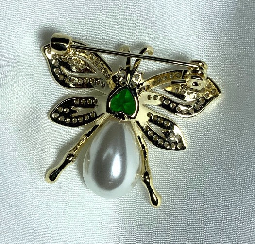 Broche Abeja Perla Color Oro Amarillo Circón 3AAA