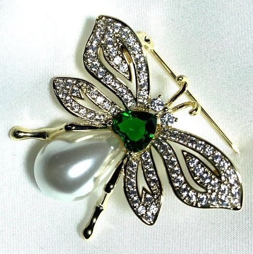 Broche Abeja Perla Color Oro Amarillo Circón 3AAA