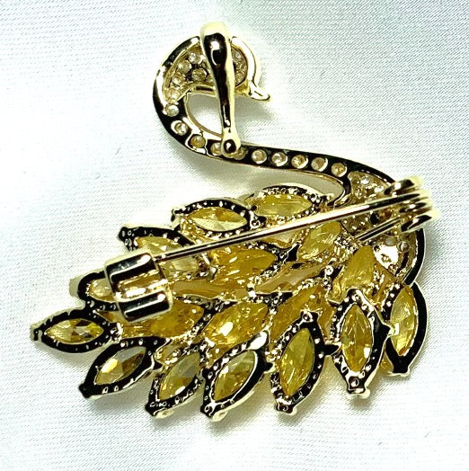 Broche Forma Pájaro Color Dorado Circonitas Amarillas