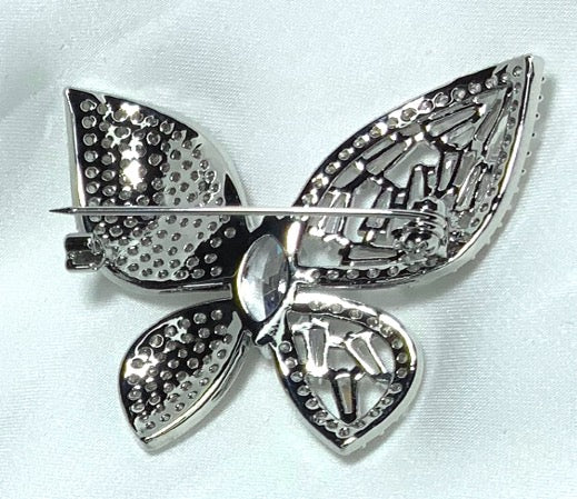 Brooch Butterfly Asymetric White Gold Color Zircon 3AAA Stones
