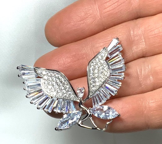 Brooch Dragonfly White Gold Color Zirconia 3AAA Stones