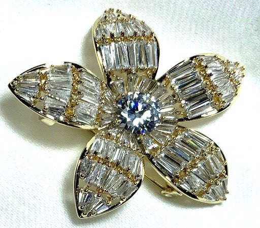 Brooch Flower Shape Gold Color Zirconia 3AAA Stones