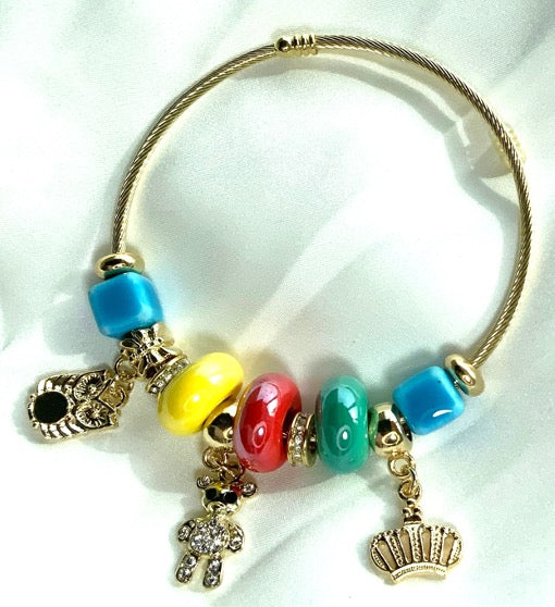 Pulsera con dije de mujer Color dorado Búho Oso Corona Brazalete ajustable Pulsera