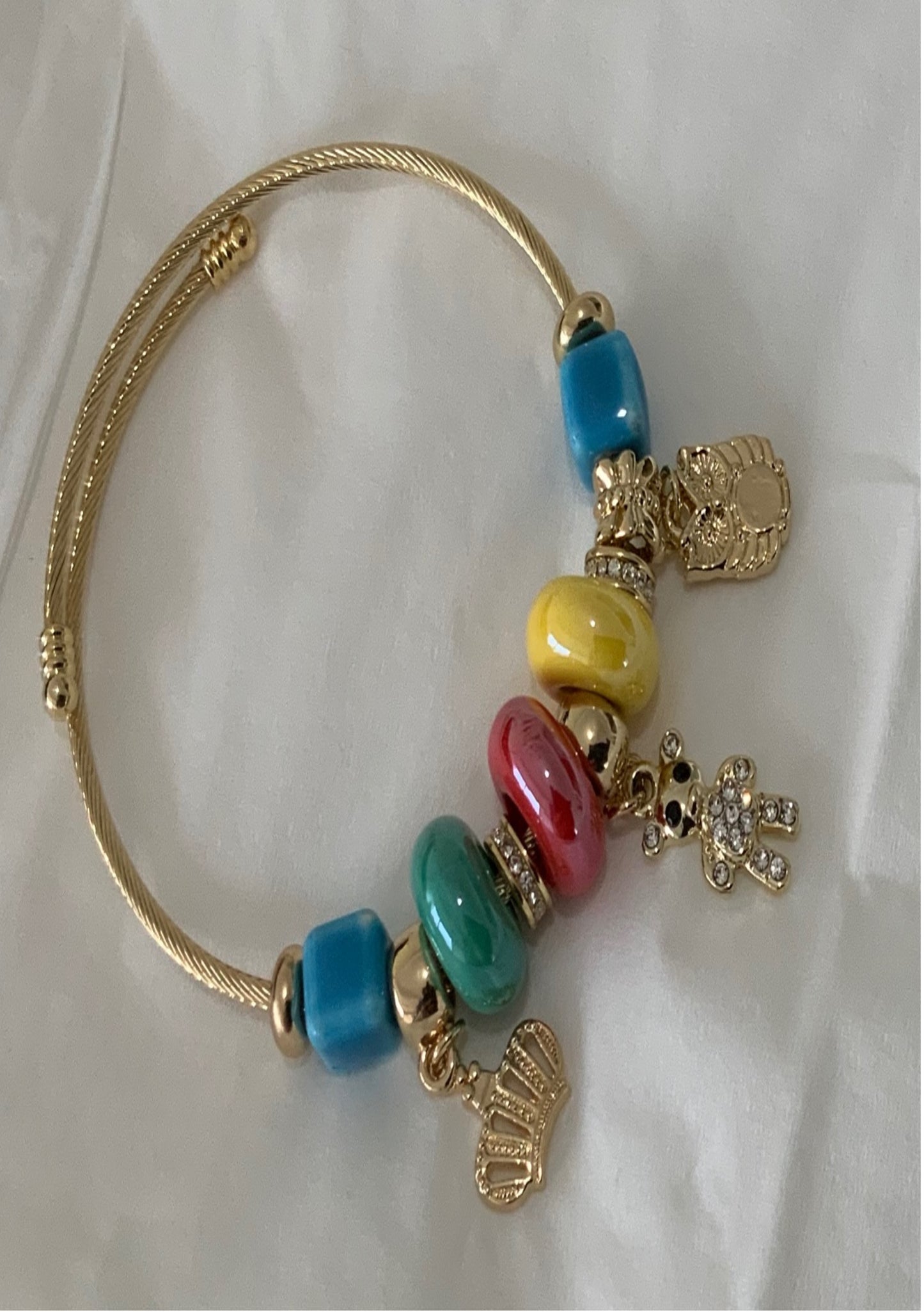Pulsera con dije de mujer Color dorado Búho Oso Corona Brazalete ajustable Pulsera