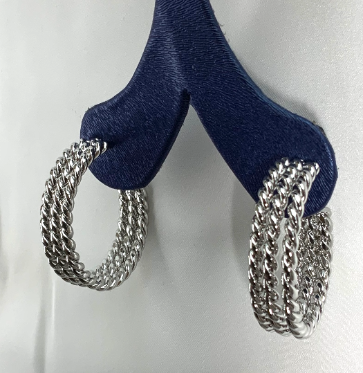 Earrings 3 twisted hoop White Gold Color