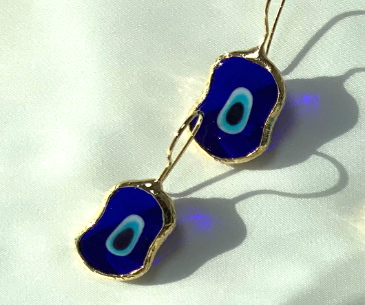 Earrings Bangle Turquoise Eye Blue Gold Color