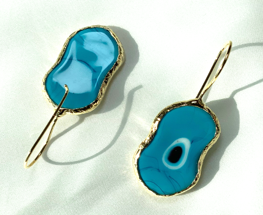 Earrings Bangle Turquoise Eye Blue Gold Color