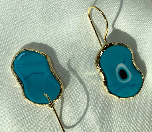 Earrings Bangle Turquoise Eye Blue Gold Color