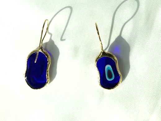 Earrings Bangle Turquoise Eye Blue Gold Color