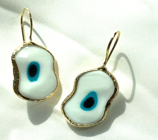 Earrings Bangle Turquoise Eye Blue Gold Color