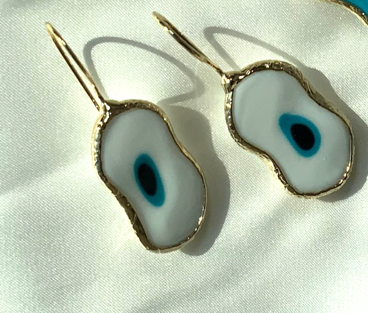 Earrings Bangle Turquoise Eye Blue Gold Color