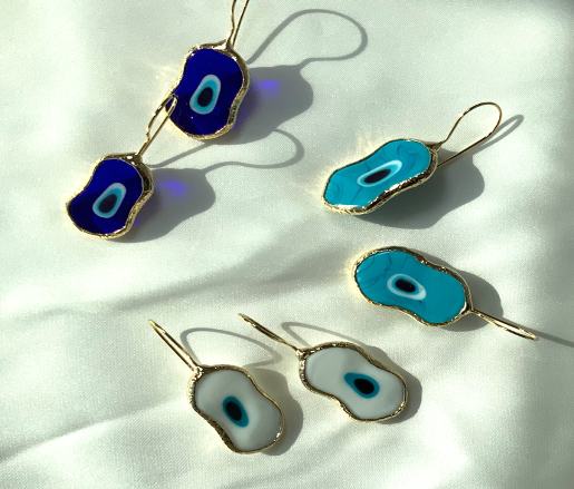 Earrings Bangle Turquoise Eye Blue Gold Color