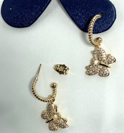 Pendientes Forma Mariposa Circón Chapado En Oro