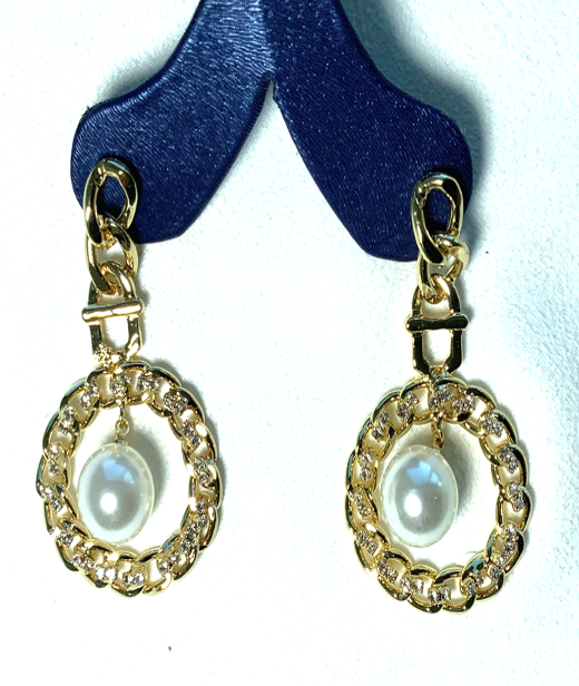 Ohrringe Kette Kreis Perle Gelbgold Farbe Zirkonia