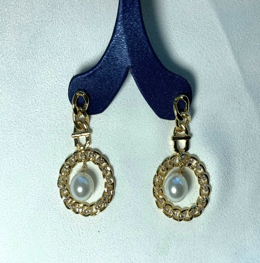 Ohrringe Kette Kreis Perle Gelbgold Farbe Zirkonia