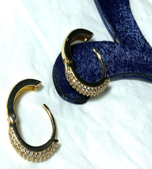 Earrings Huggie Circle Yellow Gold Color Plated Zirconia Cubic 3AAA