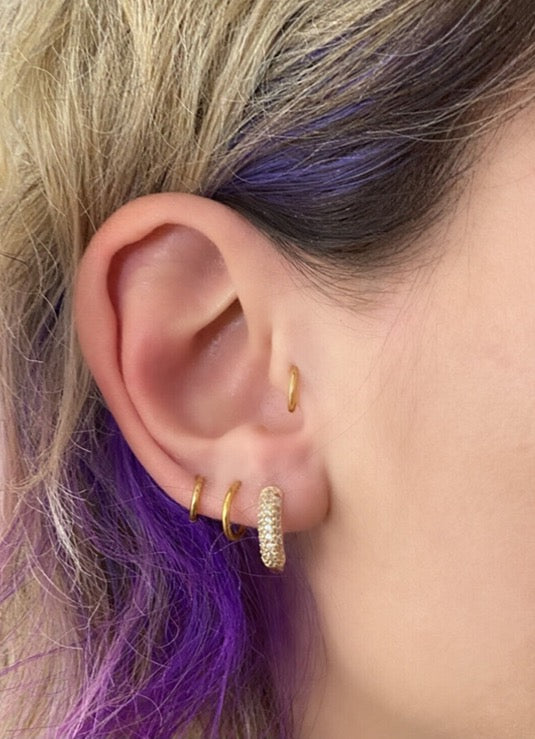 Earrings Huggie Circle Yellow Gold Color Plated Zirconia Cubic 3AAA