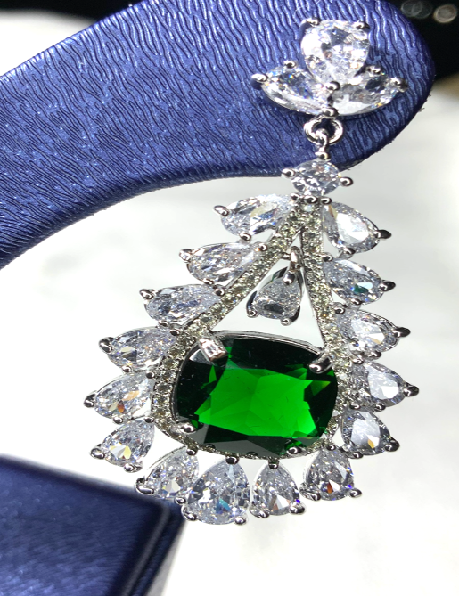 Earrings Designer Style Emerald White Gold Color Zirconia 3AAA