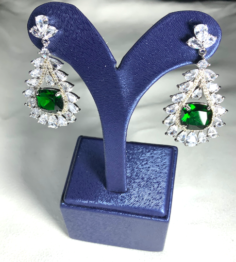 Earrings Designer Style Emerald White Gold Color Zirconia 3AAA