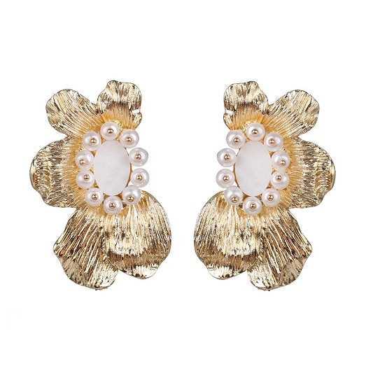 Earrings Flower Fashion Gold Color Alloy Pearl