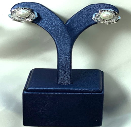 Pendientes Forma Flor Plata S925 Color Blanco Perla Zirconia