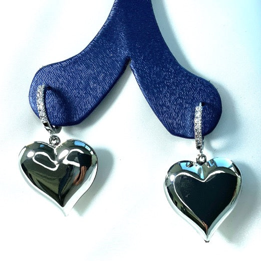 Earrings Heart Shape Big White Gold Color Zirconia