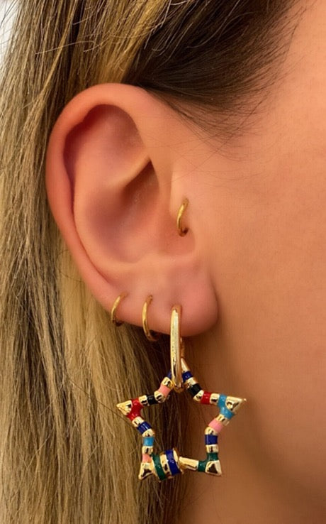 Earrings Hoops Star Shape Multi-colors Gold Color
