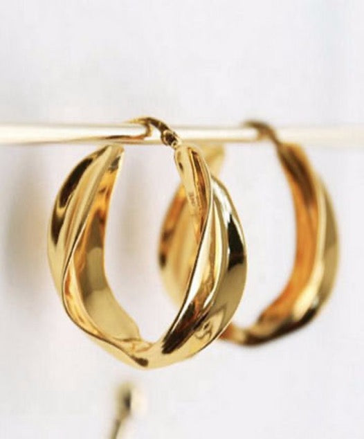 Earrings Hoops Twisted Yellow Color Gold Plated
