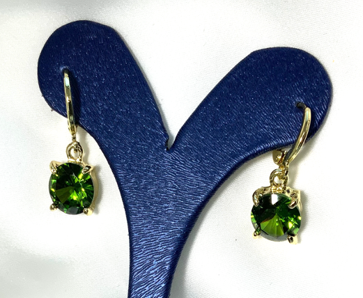 Earrings Small Gold Color Green Zirconia