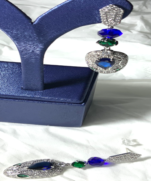 Jewellery Set 4pieces Bracelet Necklace Earrings Ring White Gold Color Zircon Blue Green Stones Gift Box