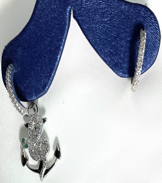 Earrings Asymmetrical Snake on Anchor White Gold Color Zircon
