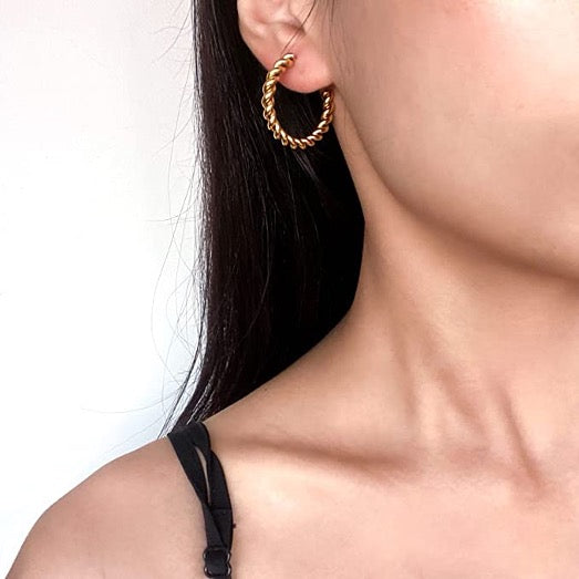 Earrings Twisted Hoops Gold Color Silver S925