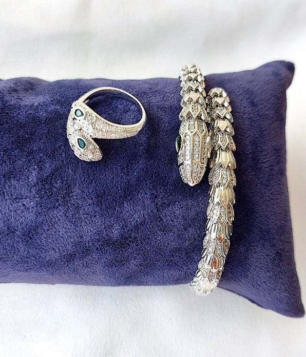 Jewellery Set 4pieces Bracelet Necklace Earrings Ring White Gold Color Zircon Blue Green Stones Gift Box