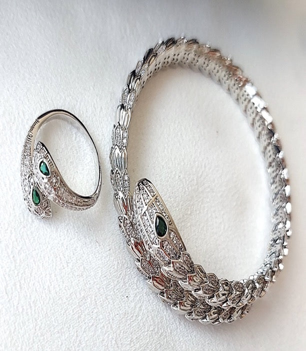 Jewellery Set 4pieces Bracelet Necklace Earrings Ring White Gold Color Zircon Blue Green Stones Gift Box