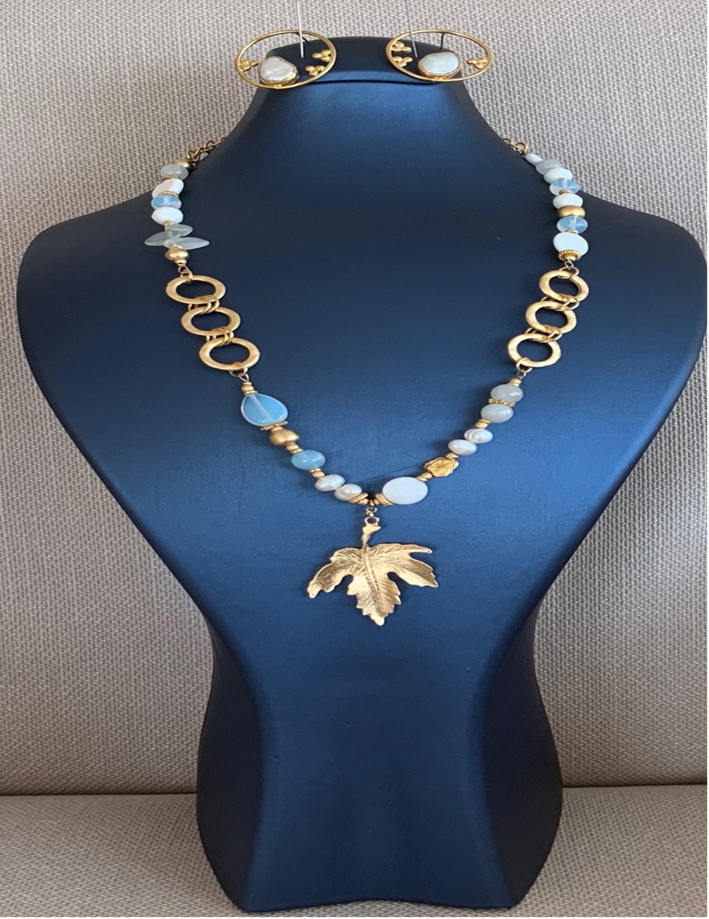 Jewelry Set Necklace Bracelet Earrings Handmade Gemstones White Quartz Crystal Pearl 3 pieces Great Gift for Woman