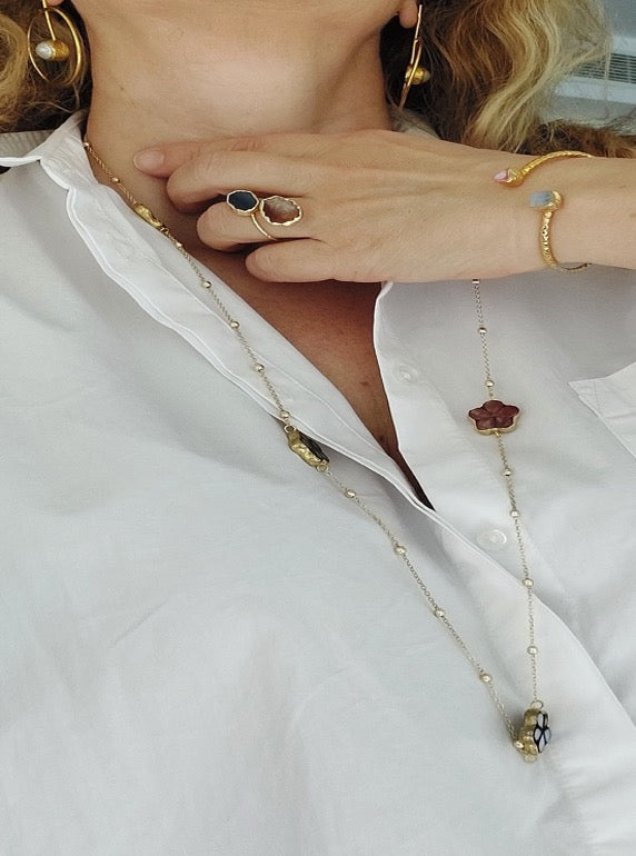 Conjunto de joyería Collar Pulsera Pendientes Anillo 4 piezas Piedras preciosas hechas a mano Multicolor Cuarzo Perla 3 piezas Gran regalo para mujer Cristal