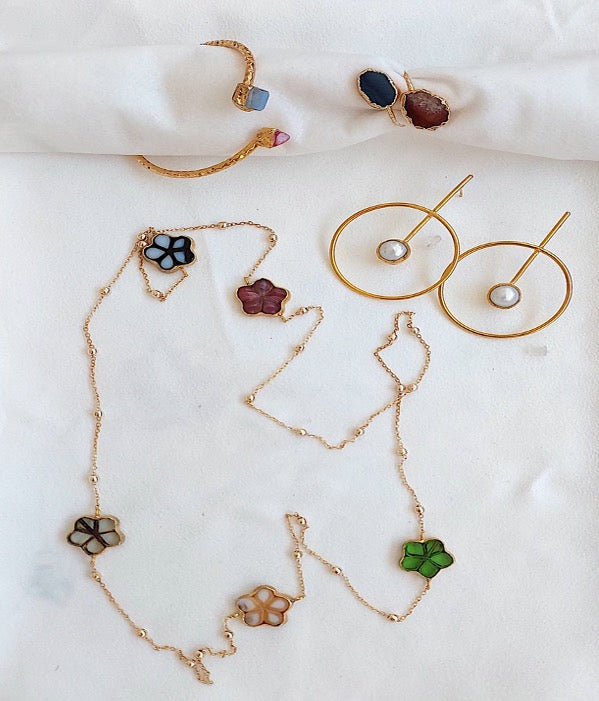 Conjunto de joyería Collar Pulsera Pendientes Anillo 4 piezas Piedras preciosas hechas a mano Multicolor Cuarzo Perla 3 piezas Gran regalo para mujer Cristal