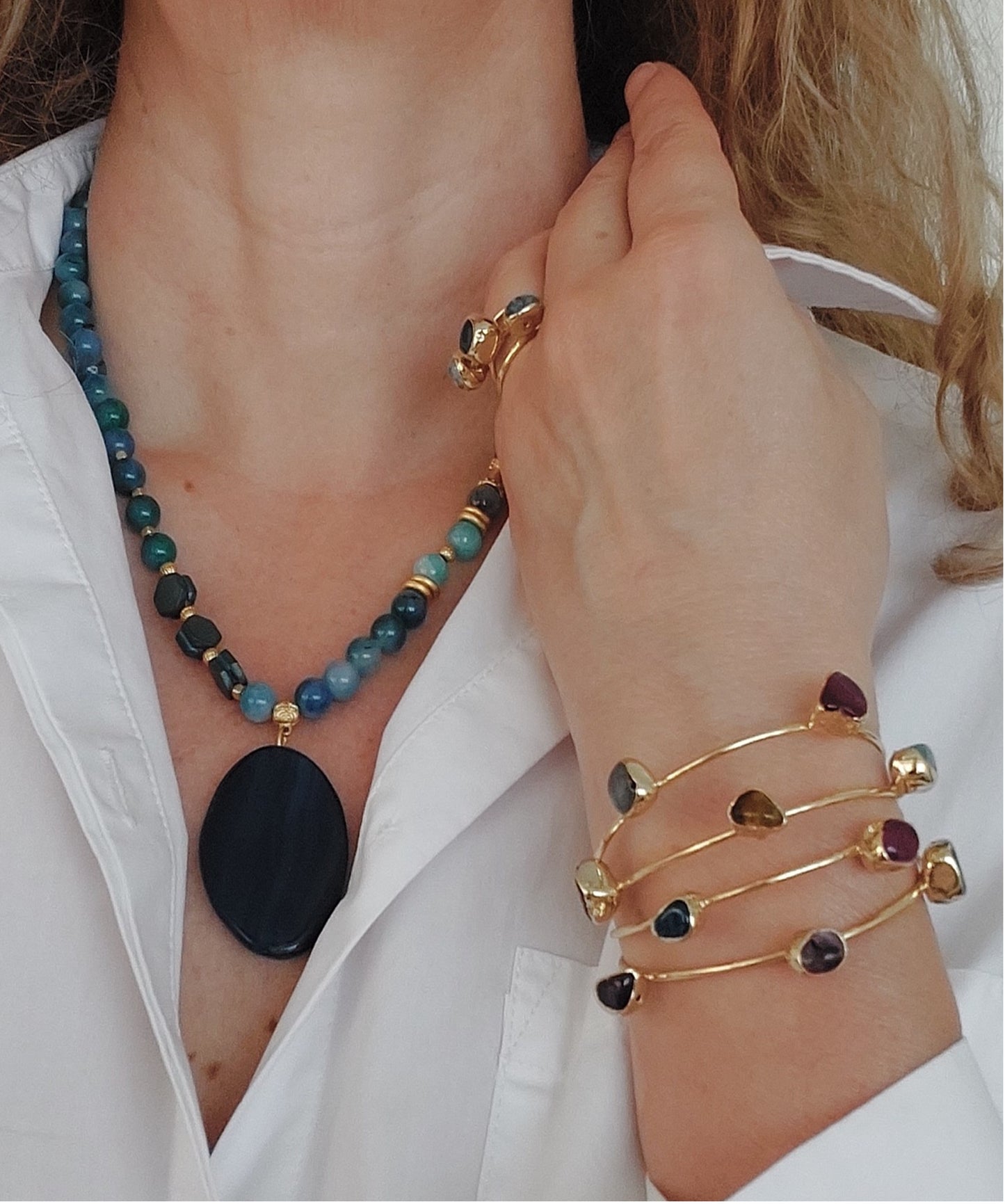 Jewelry Set Necklace Bracelet Ring 3 pieces Handmade Gemstones Blue Sodalite Great for Gifts