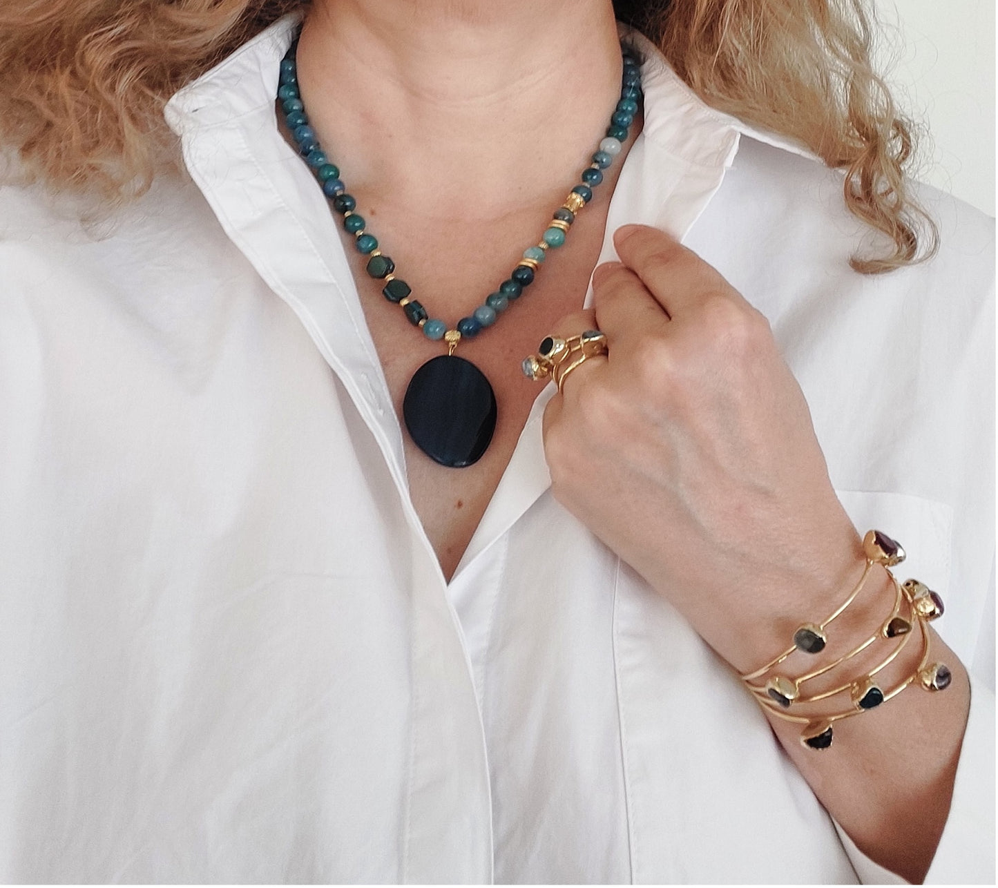 Jewelry Set Necklace Bracelet Ring 3 pieces Handmade Gemstones Blue Sodalite Great for Gifts