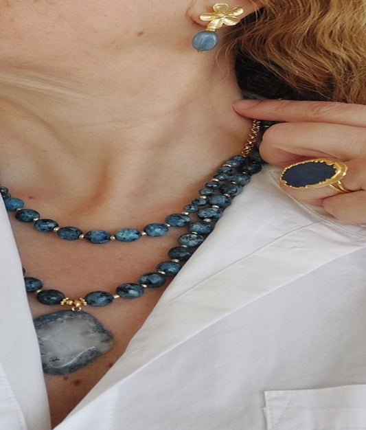 Jewelry Set Necklace Earrings Ring 3 pieces Handmade Gemstones Apatite Amazonite Great Gift for Woman